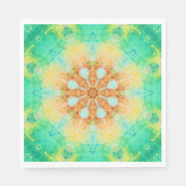 Mandala (Orange und Türkis) | Kaleidoskopmuster Serviette (Vorderseite)