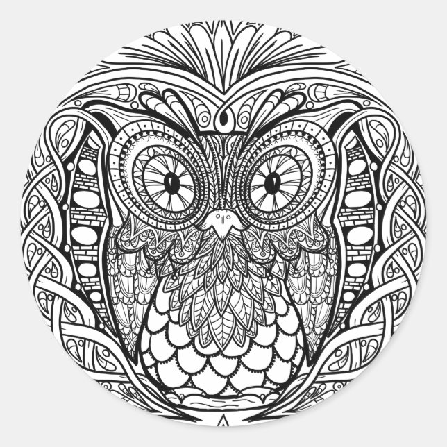 Mandala Owl Black and White Runder Aufkleber (Vorderseite)