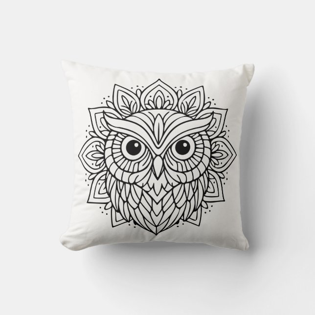 Mandala Owl Head Line Art Kissen (Vorderseite)