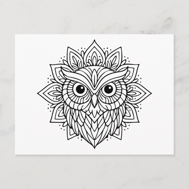 Mandala Owl Head Line Art Postkarte (Vorderseite)