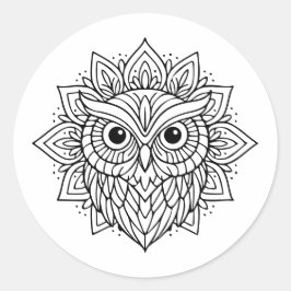 Mandala Owl Head Line Art Runder Aufkleber