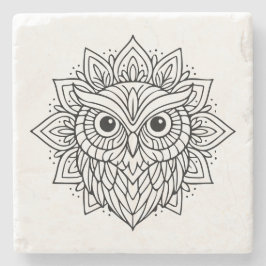 Mandala Owl Head Line Art Steinuntersetzer