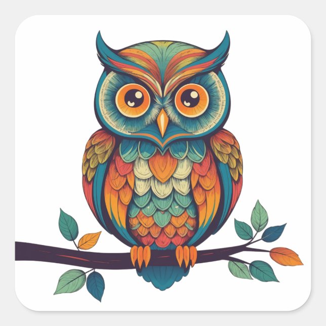 Mandala Owl Quadratischer Aufkleber (Vorderseite)