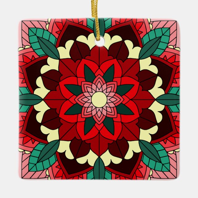 Mandala Pattern 02 in red Ceramic Ornament (Vorderseite)