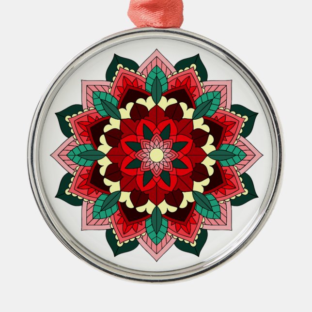 Mandala Pattern 02 in red Metal Ornament Aus Metall (Vorne)