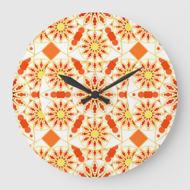 Mandala pattern, brick red, rust, gold große wanduhr (Vorderseite)