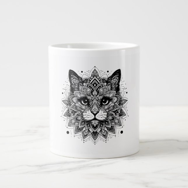 Mandala Pattern Cat Design Jumbo-Tasse (Vorderseite)