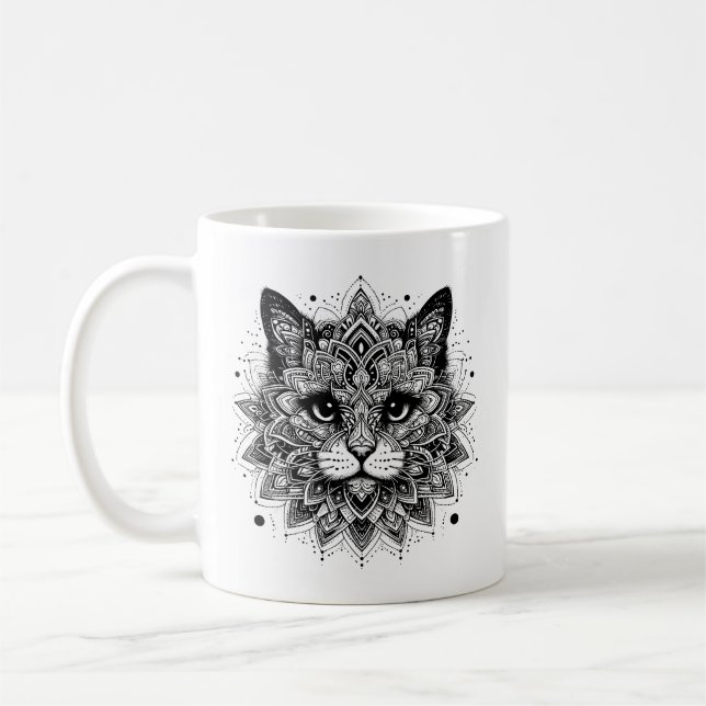 Mandala Pattern Cat Design Kaffeetasse (Links)