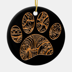 Mandala Pattern Dog Paw Print Keramik Ornament