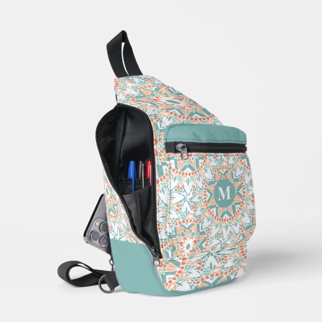 Mandala Peach Aquamarin Blume Muster Monogram Crossbody Bag (Offen)