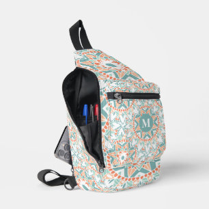 Mandala Peach Aquamarin Pattern Monogram Crossbody Bag