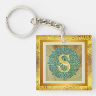Mandala personnalisé à monogramme or et bleu