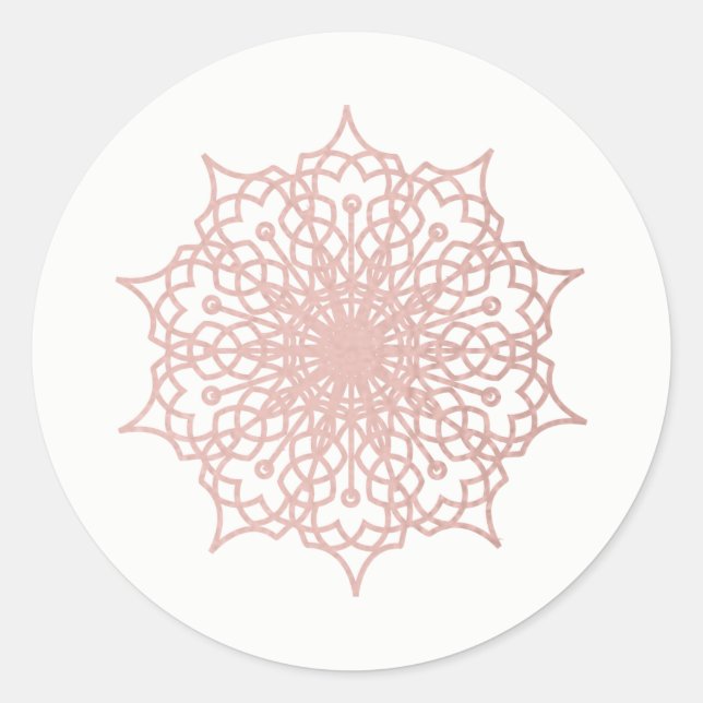 Mandala Pink Rose Gold Blush Version 2 Runder Aufkleber (Vorderseite)