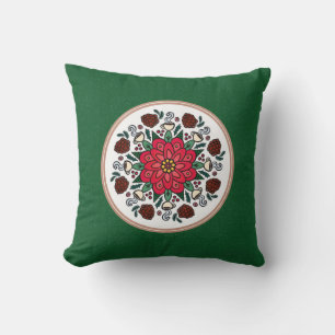 Mandala Poinsettia et pommes de pin Coussin