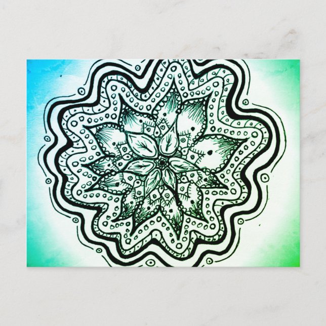 Mandala Postcard, grün und blau Postkarte (Vorderseite)