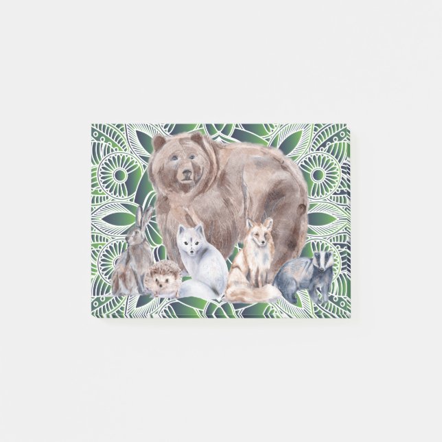 Mandala Rabbit Bear Igel Fox Badge Post-it Klebezettel (Vorderseite)