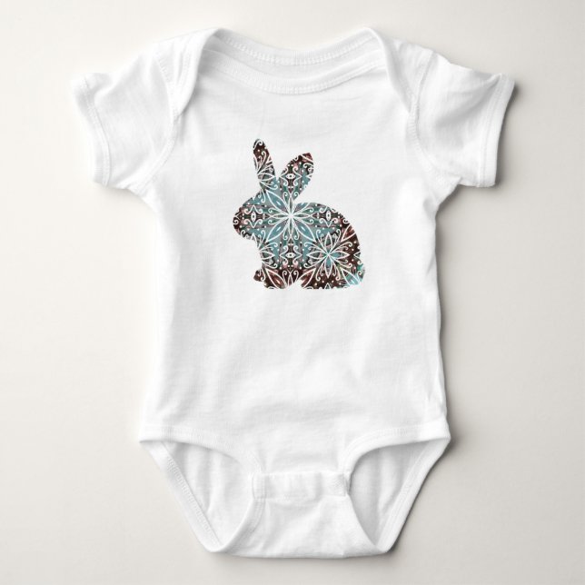 Mandala Rabbit Chocolate und Blues Baby Strampler (Vorderseite)