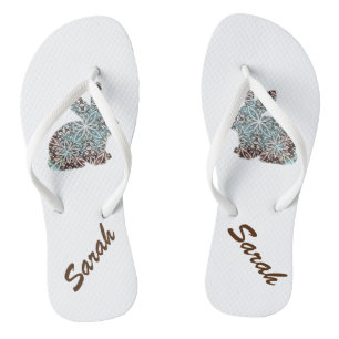 Mandala Rabbit Chocolate und Blues Flip Flops