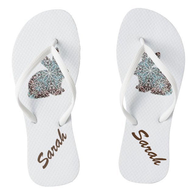 Mandala Rabbit Chocolate und Blues Flip Flops (Fußbett)