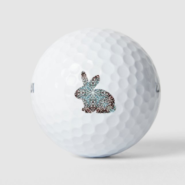 Mandala Rabbit Chocolate und Blues Golfball (Vorderseite)