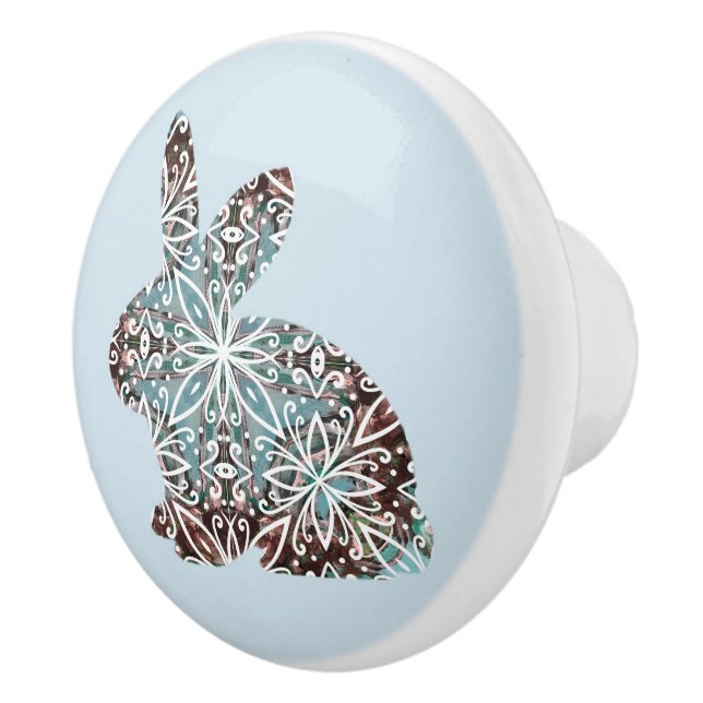 Mandala Rabbit Chocolate und Blues Keramikknauf (Rechts)