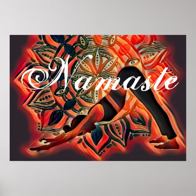 Mandala Red, Black, Brown Yoga Meditation Namaste Poster (Vorne)