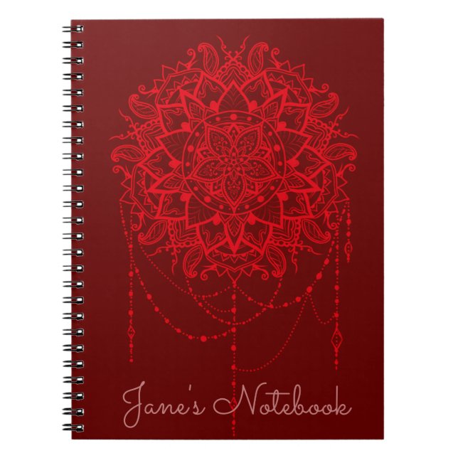 Mandala Red Maroon Indian Notizblock (Vorderseite)