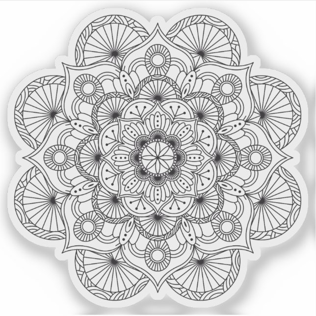 Mandala Retro Hand Bio schwarz-weiß gezeichnet Aufkleber (Vorderseite)