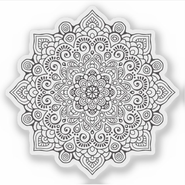 Mandala Retro Hand Bio schwarz-weiß gezeichnet Aufkleber (Vorderseite)