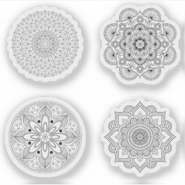 Mandala Retro Hand Henna tattoo Set 4x Aufkleber (Vorderseite)