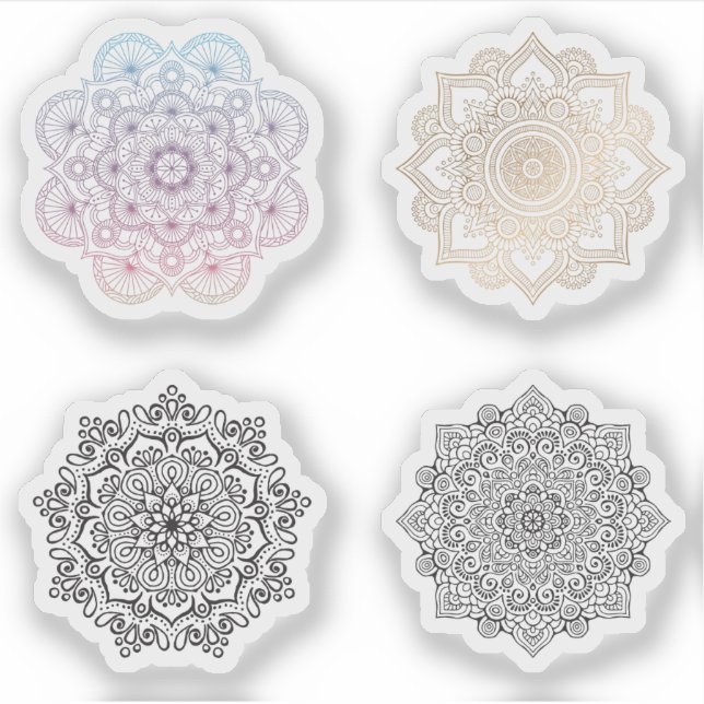 Mandala Retro Hand Henna tattoo Set 4x Aufkleber (Vorderseite)