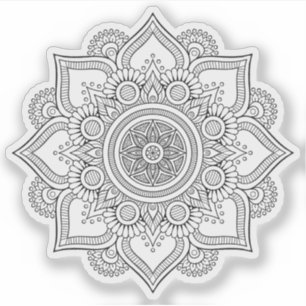 Mandala Retro handgezeichnete schwarz-weiße Blume Aufkleber