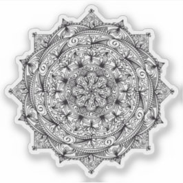 Mandala Retro handgezeichnete schwarz-weiße Blume Aufkleber