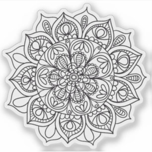 Mandala Retro handgezeichnete schwarz-weiße Blume Aufkleber