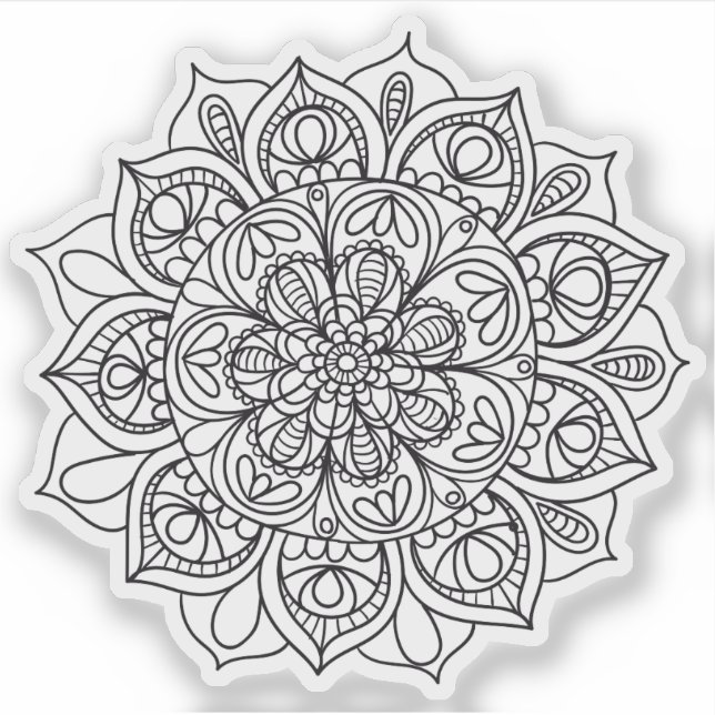 Mandala Retro handgezeichnete schwarz-weiße Blume Aufkleber (Vorderseite)