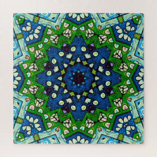 Mandala Retro Mosaic Green Blue Pattern
