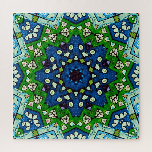 Mandala Retro Mosaic Green Blue Pattern (Vertikal)