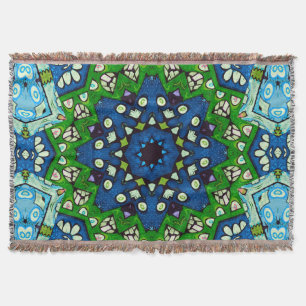 Mandala Retro Mosaic Green Blue Pattern Decke