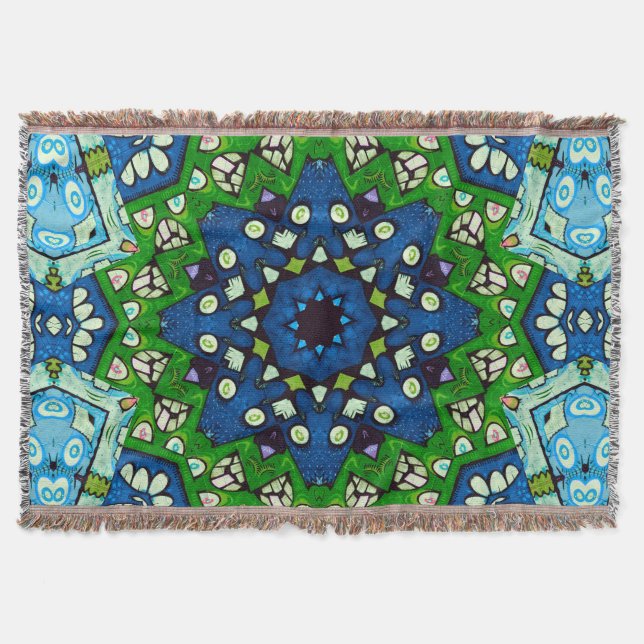 Mandala Retro Mosaic Green Blue Pattern Decke (Vorderseite)