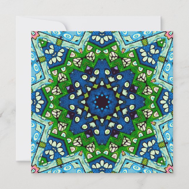 Mandala Retro Mosaic Green Blue Pattern Karte (Vorderseite)