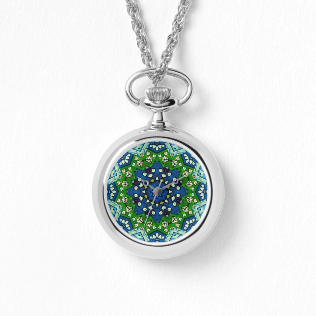 Mandala Retro Mosaik Green Blue Pattern Watch Armbanduhr (Vorderseite)