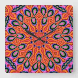 Mandala Retro Orange Hipster Decor Quadratische Wanduhr