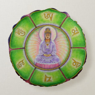 Mandala rond Kuan Yin de coussin d'OM de
