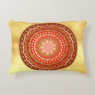 Mandala Rot Gold Punkte auf weichem Goldhintergrun Dekokissen