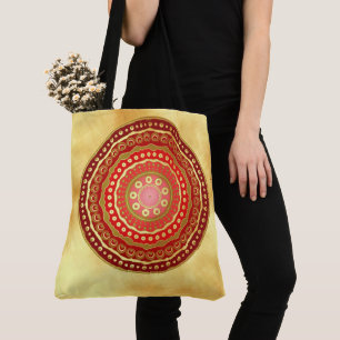Mandala Rot Gold Punkte auf weichem Goldhintergrun Tasche