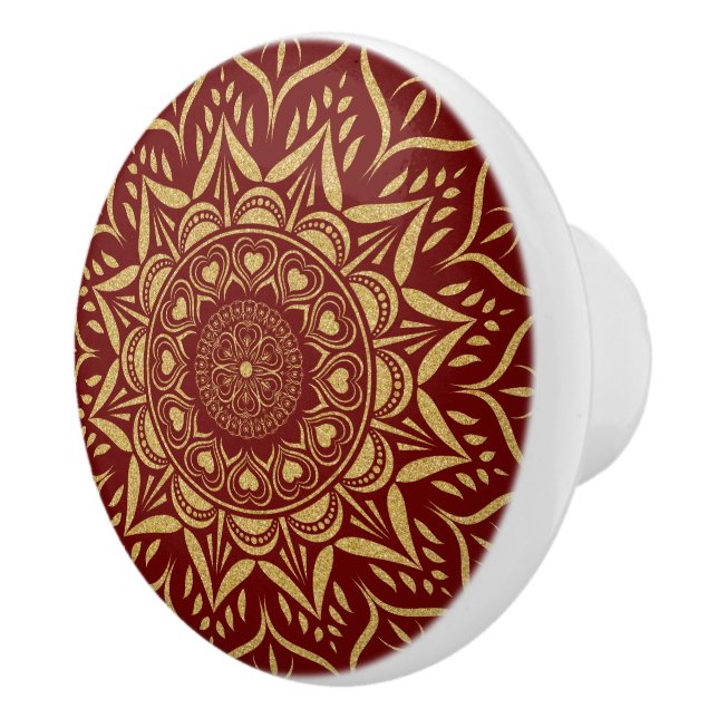 Mandala Roter Hintergrund Keramikknauf (Rechts)