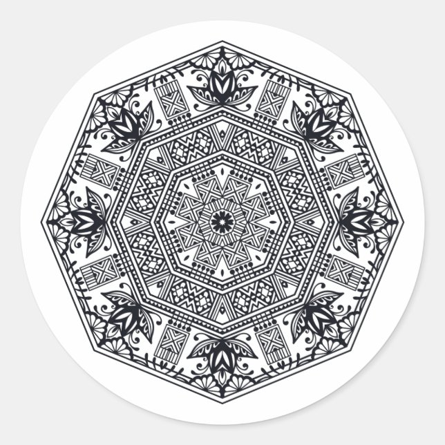 Mandala Round Ornament Runder Aufkleber (Vorderseite)