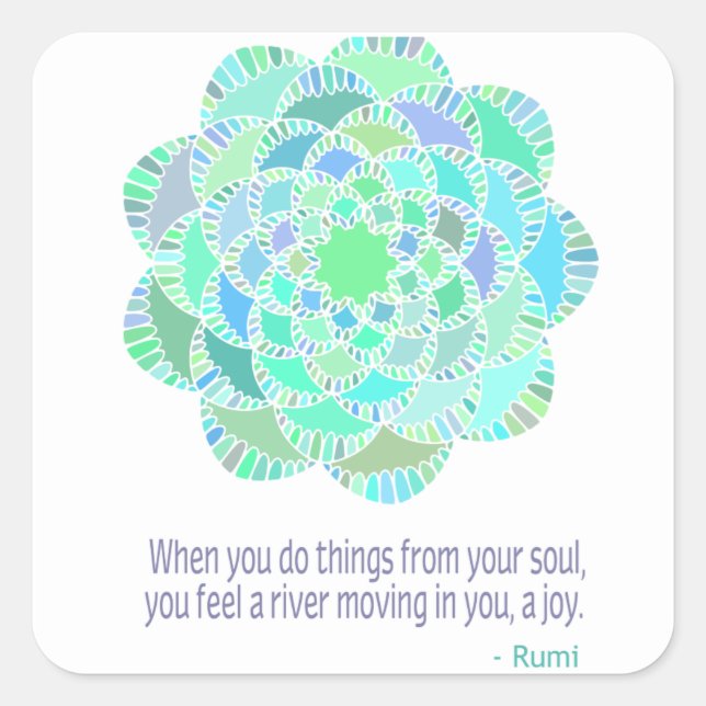 Mandala Rumi Joy Quote Quadratischer Aufkleber (Vorderseite)