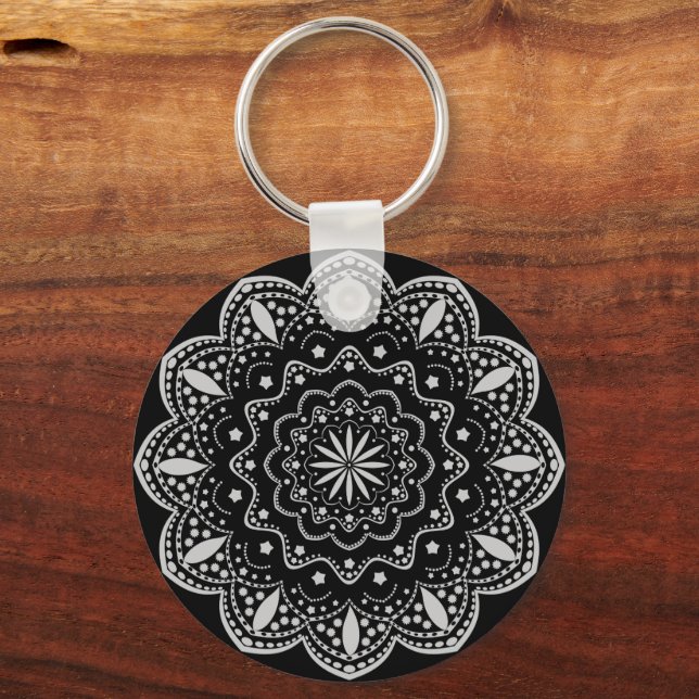 Mandala Schlüsselanhänger | Schwarz und Grau (Vorderseite)