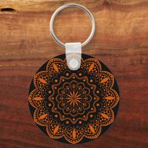 Mandala-Schlüsselanhänger   Schwarz und Orange Schlüsselanhänger